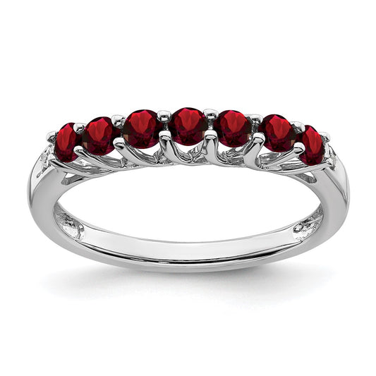 14k White Gold Garnet and Real Diamond 7-stone Ring