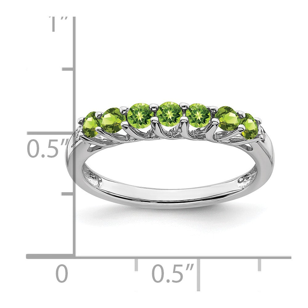 Solid 14k White Gold Simulated Peridot and CZ 7-stone Ring