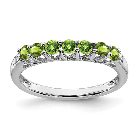 Solid 14k White Gold Simulated Peridot and CZ 7-stone Ring