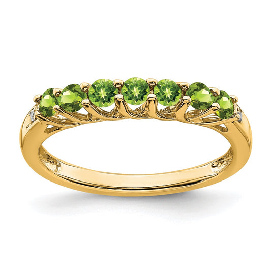 Solid 14k Yellow Gold Simulated Peridot and CZ 7-stone Ring