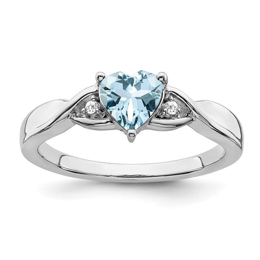 Sterling Silver Aquamarine and Diamond Ring