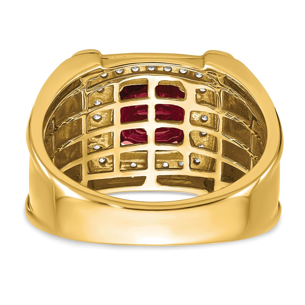 14K Yellow Gold Created Checkerboard Ruby and Real Diamond Mens Ring