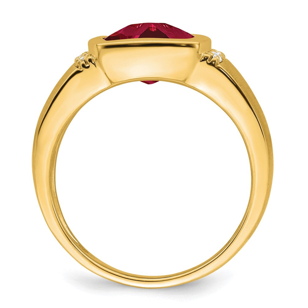 14K Yellow Gold Created Ruby and Real Diamond Mens Ring