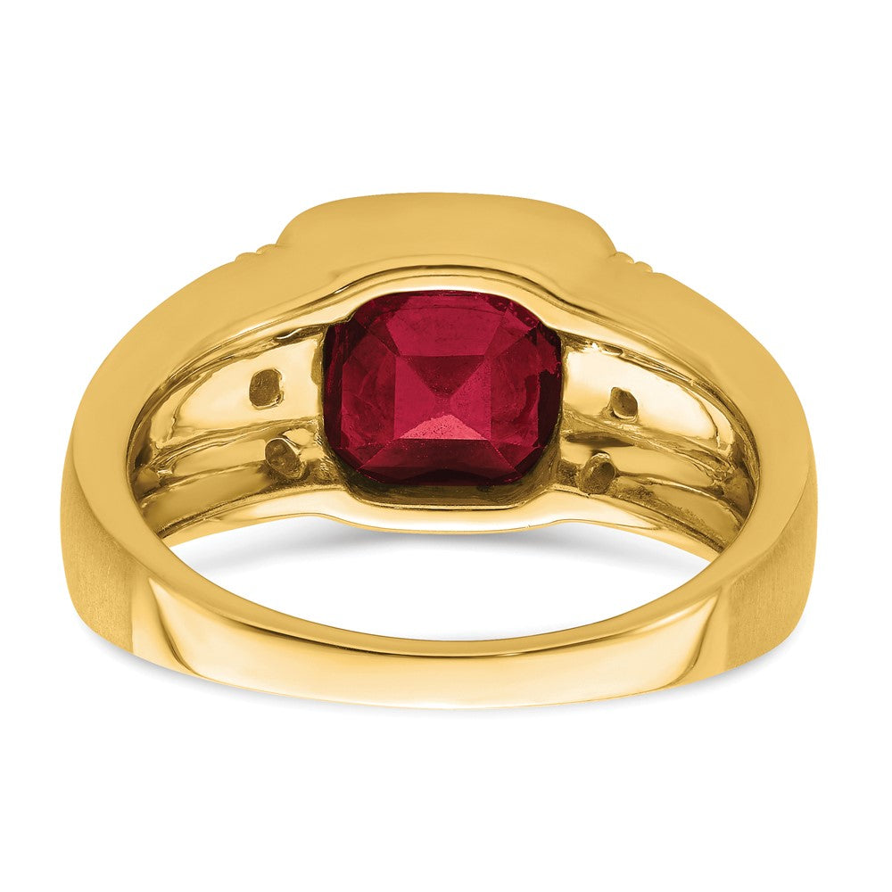 14K Yellow Gold Created Ruby and Real Diamond Mens Ring