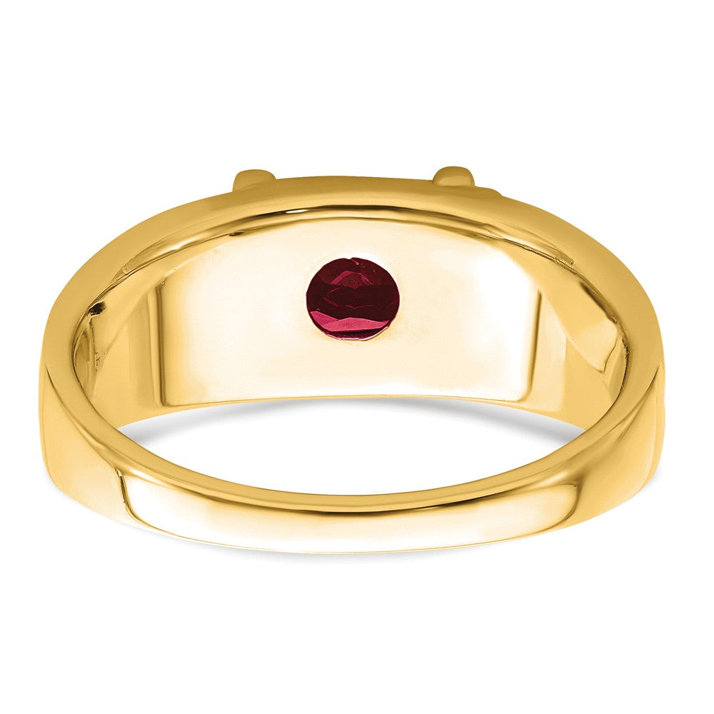 14K Yellow Gold Emerald-cut Created Ruby and Real Diamond Mens Ring