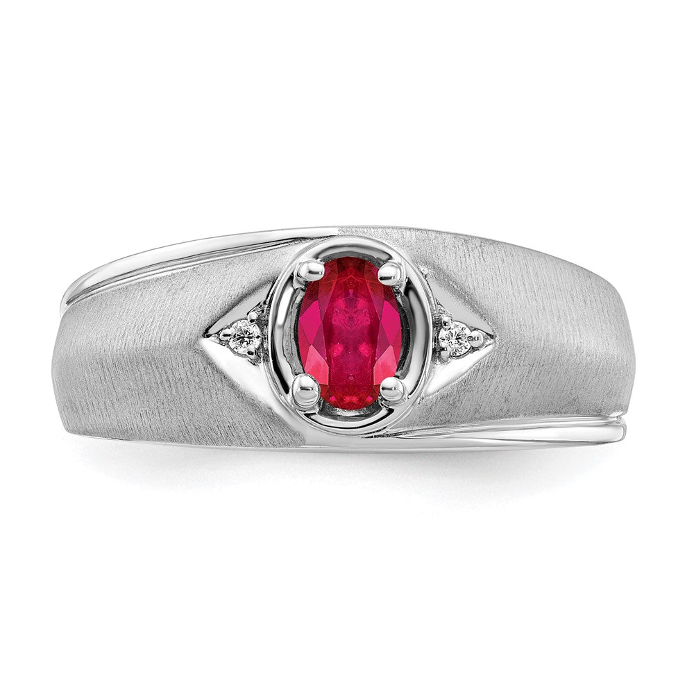 14k White Gold Oval Ruby and Real Diamond Mens Ring