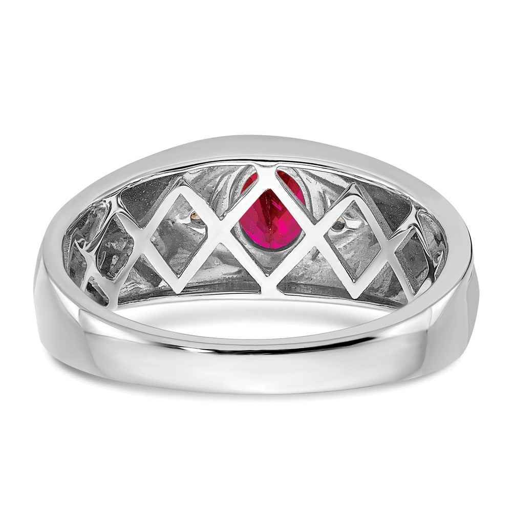 14k White Gold Oval Ruby and Real Diamond Mens Ring