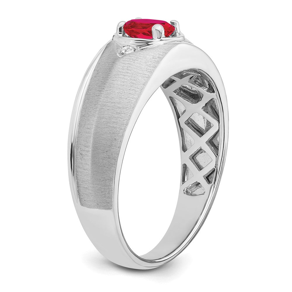 14k White Gold Oval Ruby and Real Diamond Mens Ring