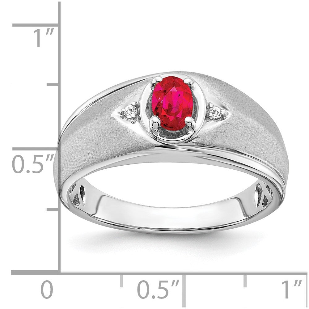 14k White Gold Oval Ruby and Real Diamond Mens Ring