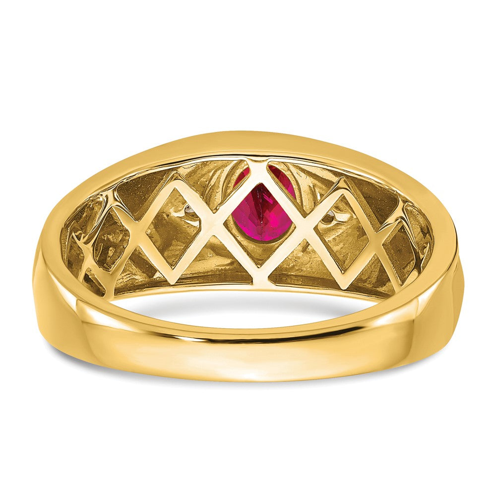 14K Yellow Gold Oval Ruby and Real Diamond Mens Ring