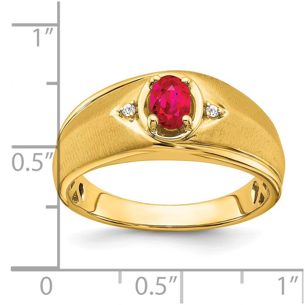 14K Yellow Gold Oval Ruby and Real Diamond Mens Ring