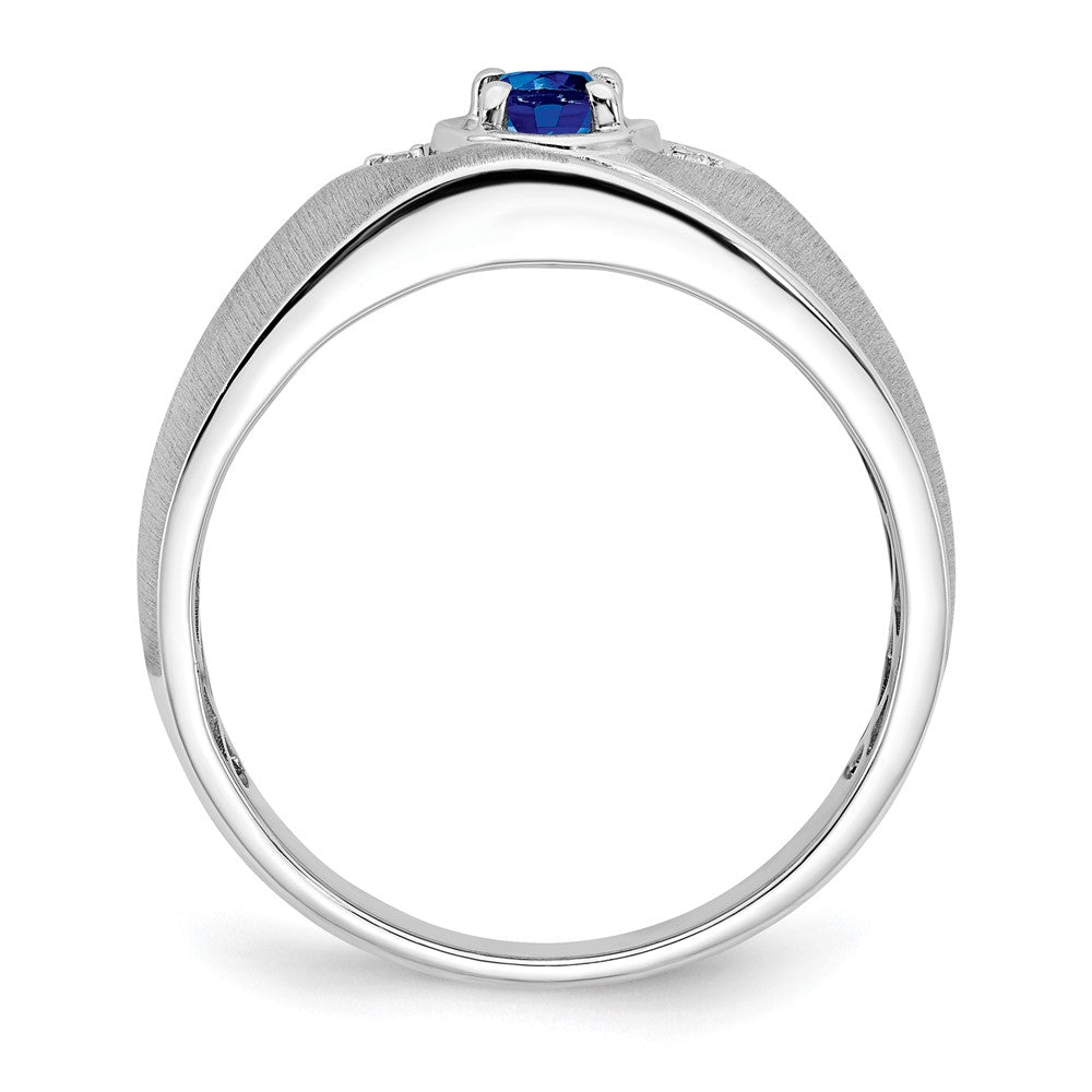 14k White Gold Oval Sapphire and Real Diamond Mens Ring