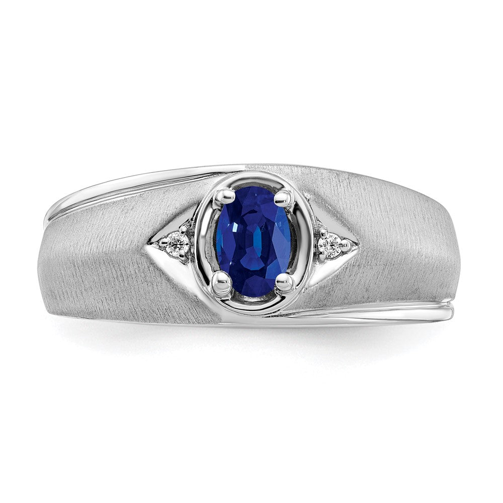 14k White Gold Oval Sapphire and Real Diamond Mens Ring