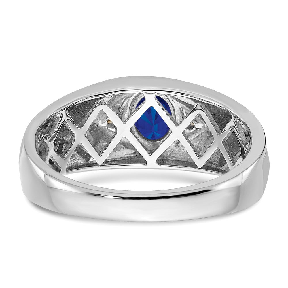 14k White Gold Oval Sapphire and Real Diamond Mens Ring