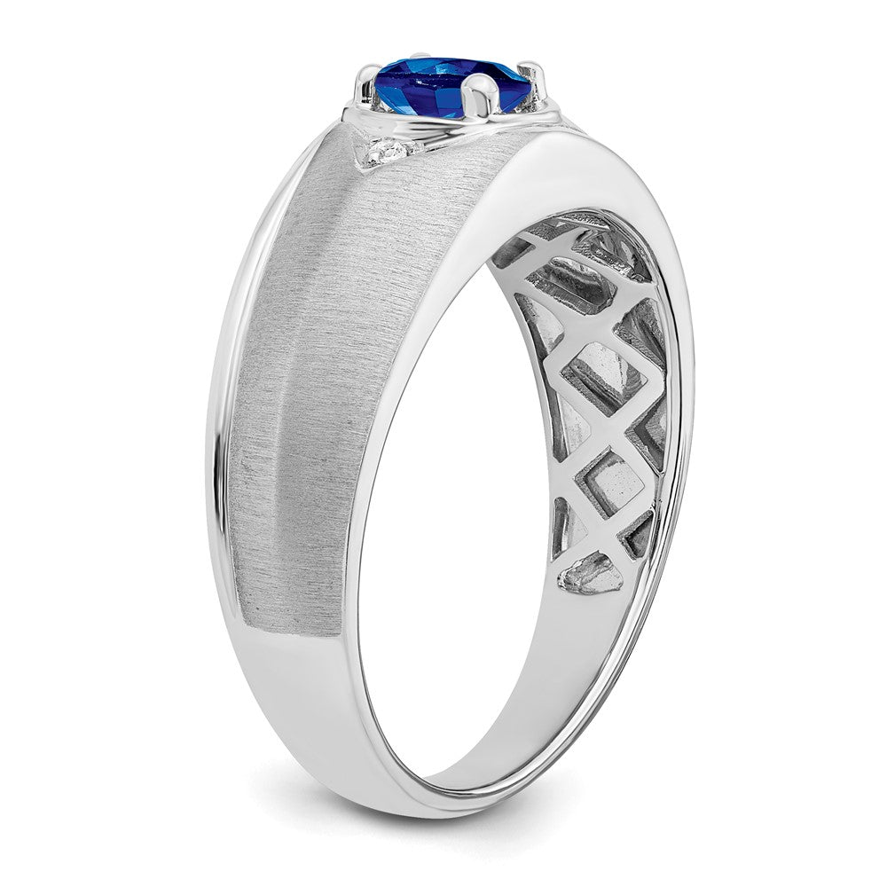 14k White Gold Oval Sapphire and Real Diamond Mens Ring