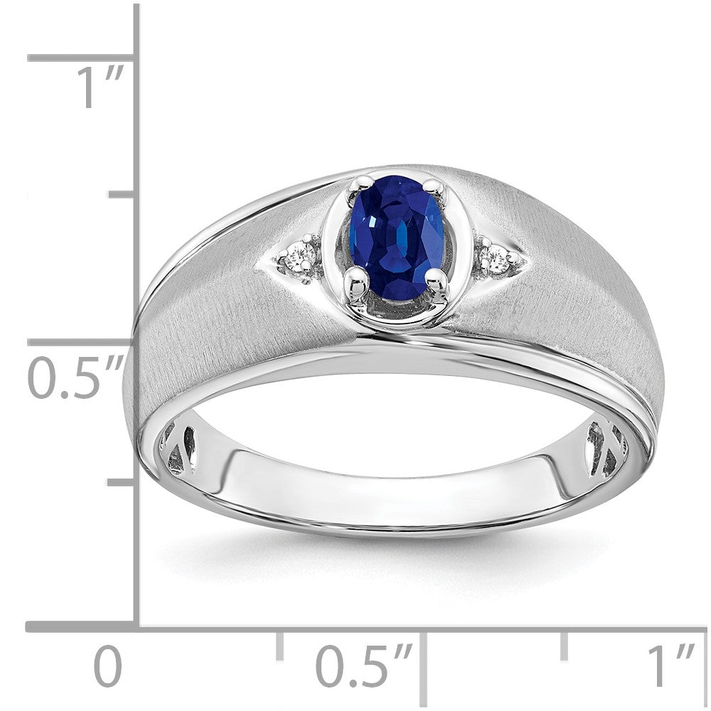 14k White Gold Oval Sapphire and Real Diamond Mens Ring