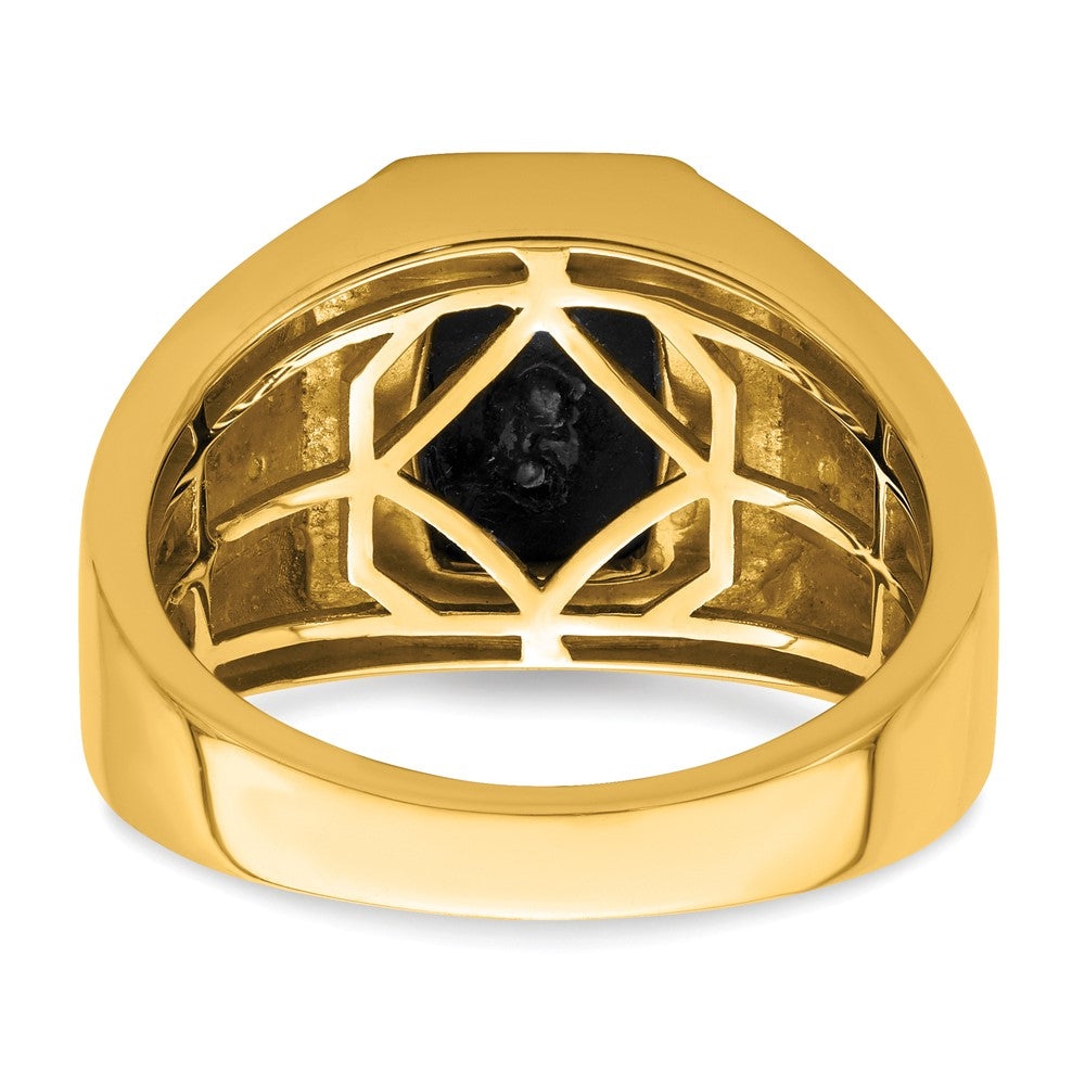 14K Yellow Gold Onyx and Real Diamond Greek Key Design Mens Ring