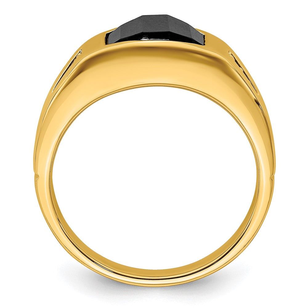 14K Yellow Gold Onyx and Real Diamond Mens Ring