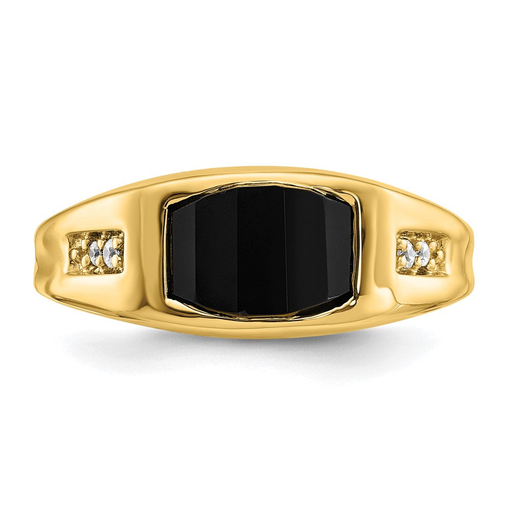 14K Yellow Gold Onyx and Real Diamond Mens Ring