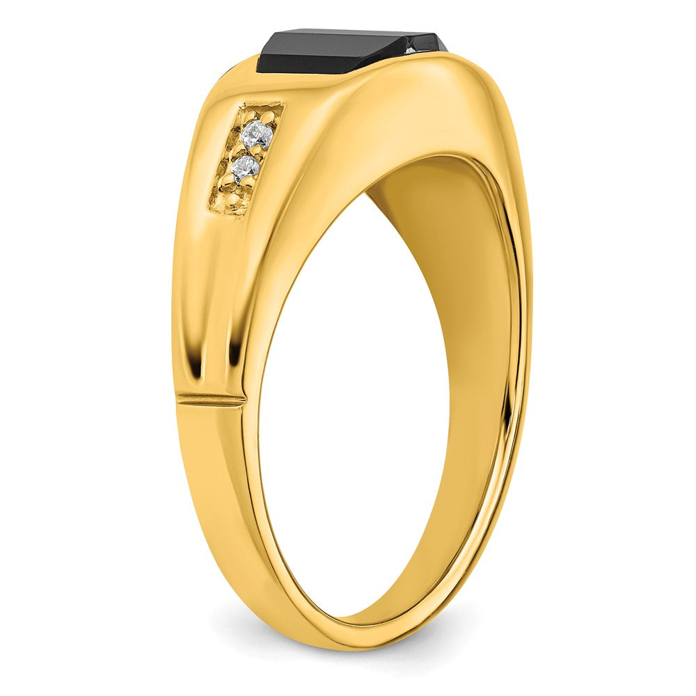 14K Yellow Gold Onyx and Real Diamond Mens Ring