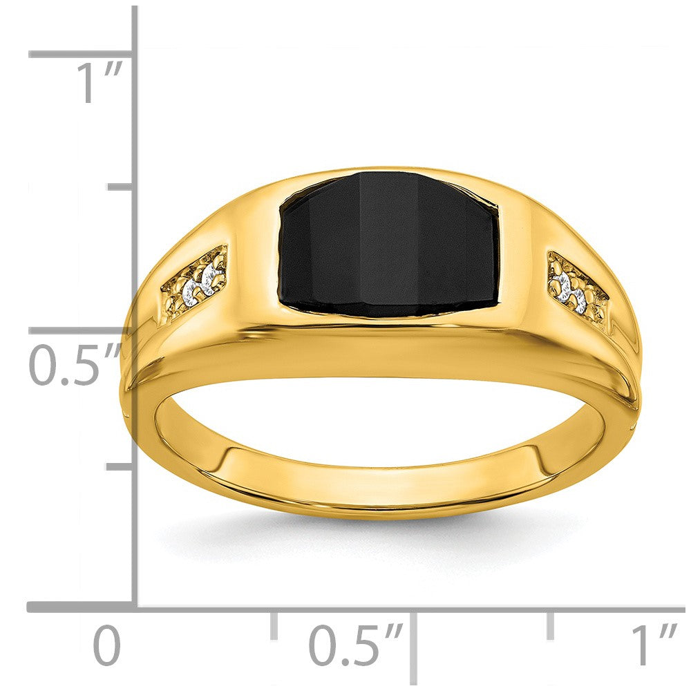 14K Yellow Gold Onyx and Real Diamond Mens Ring