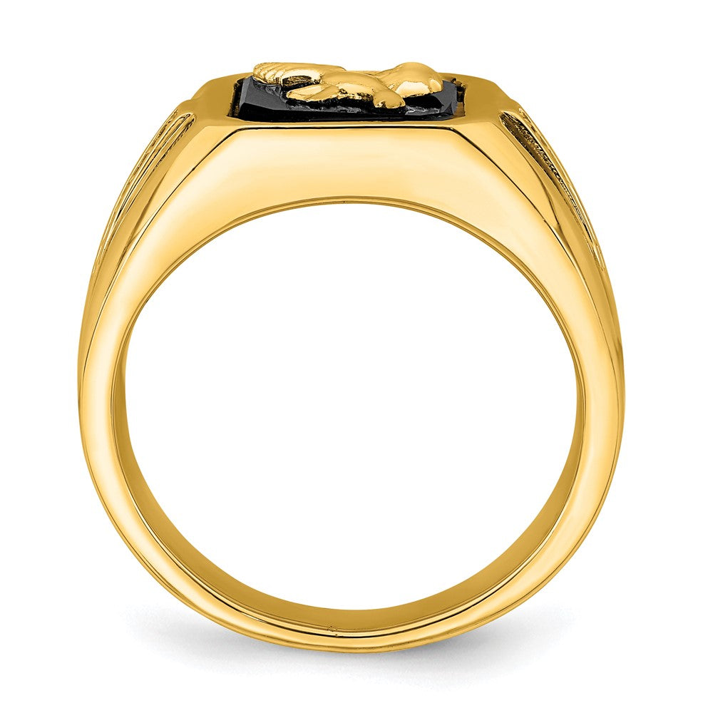 14K Yellow Gold Onyx and Real Diamond Eagle Mens Ring