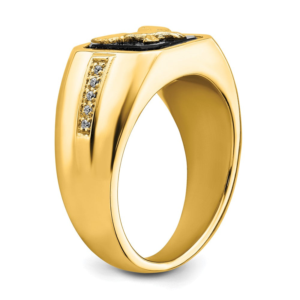 14K Yellow Gold Onyx and Real Diamond Eagle Mens Ring