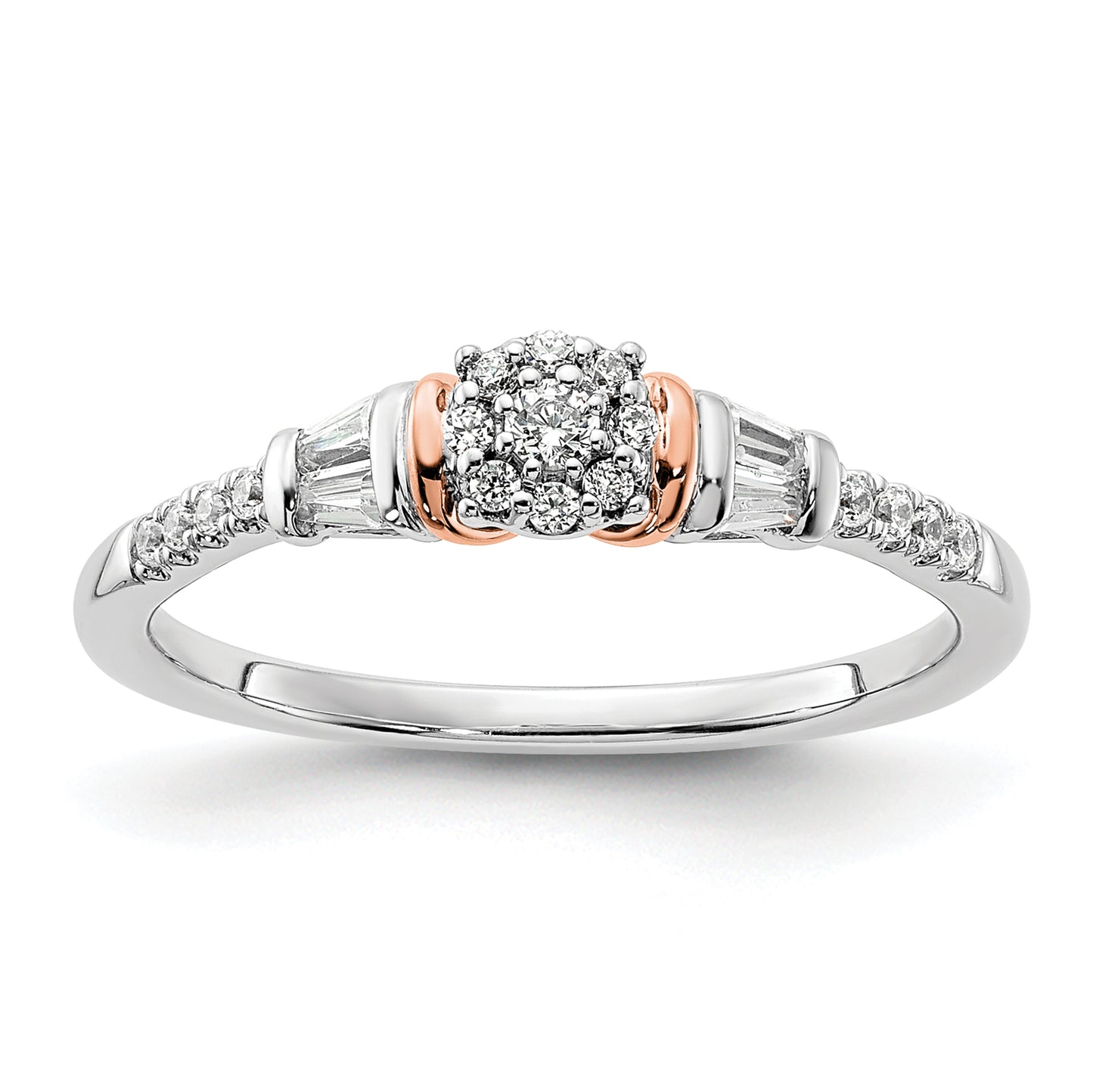 0.20ct. CZ Solid Real 14k White & Rose Gold Complete Cluster Engagement Ring