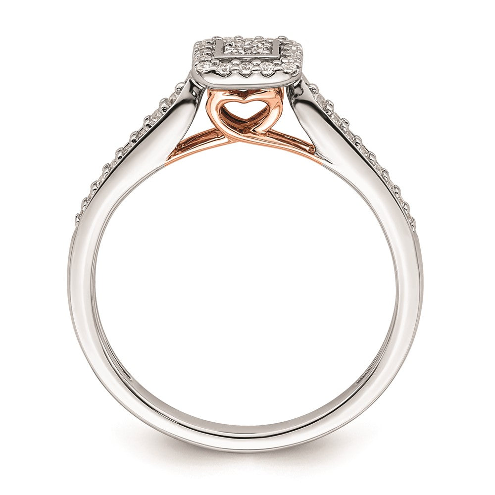 0.20ct. CZ Solid Real 14k White & Rose Gold Comp. Dia. Square Halo Cluster Eng Ring