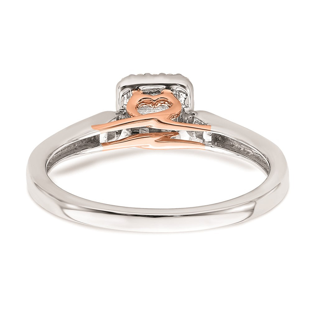 0.20ct. CZ Solid Real 14k White & Rose Gold Comp. Dia. Square Halo Cluster Eng Ring