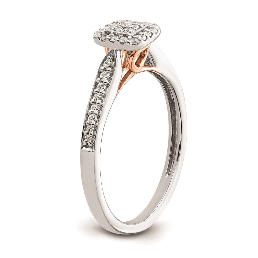 0.20ct. CZ Solid Real 14k White & Rose Gold Comp. Dia. Square Halo Cluster Eng Ring