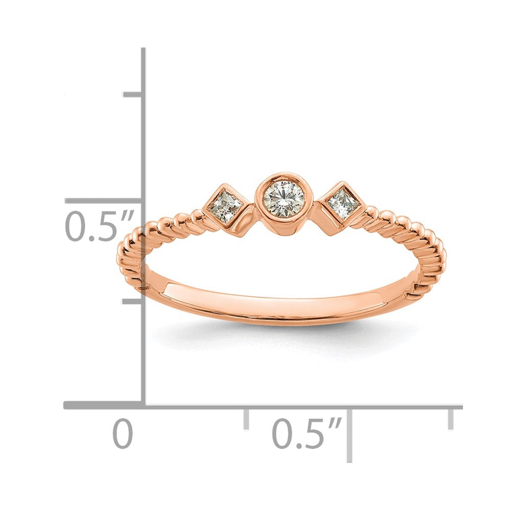 0.10ct. CZ Solid Real 14k Rose Polish Scalloped Wedding Band Ring Petite Round Complete Dia Ring