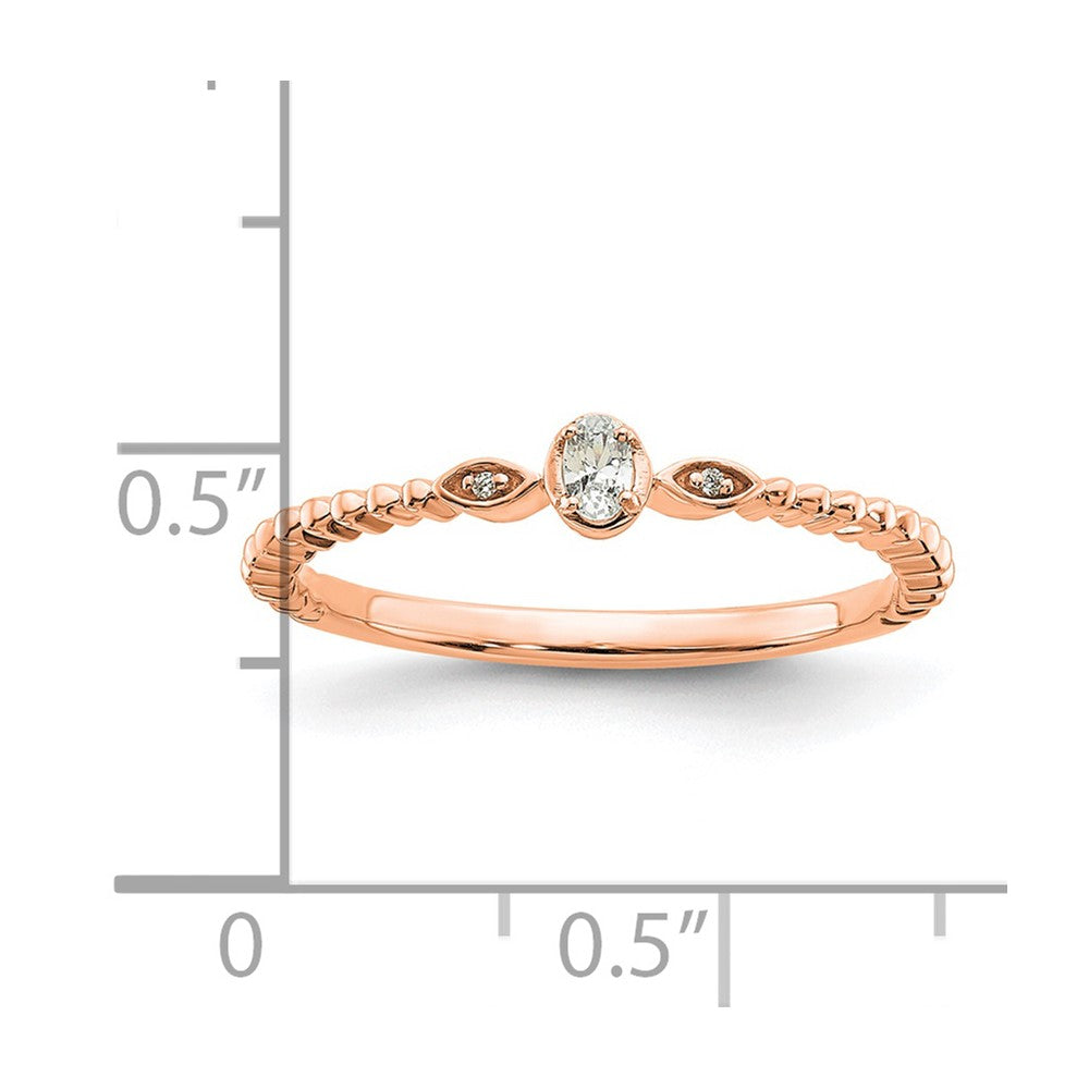 0.10ct. CZ Solid Real 14k Rose Polish Scalloped Wedding Band Ring Petite Oval Complete Dia Ring