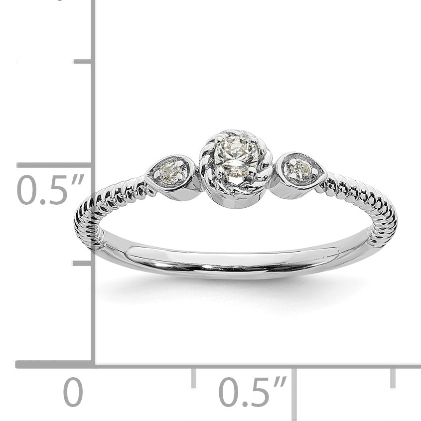 0.10ct. CZ Solid Real 14k White Polish Roped Wedding Band Ring Petite Round Complete Dia Ring