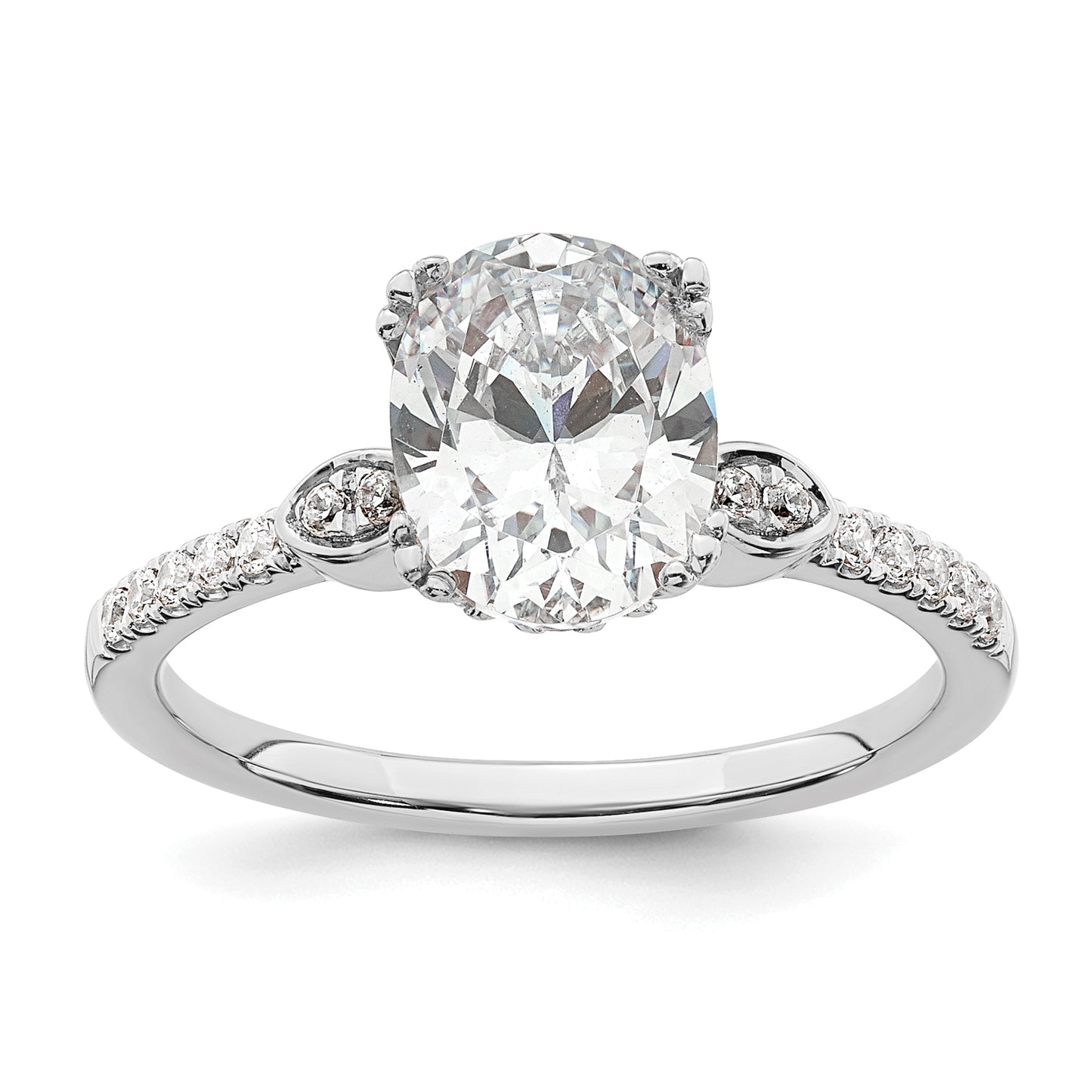 1.50ct. CZ Solid Real 14k White Polish 1 1/2ct Oval Engagement Dia Ring