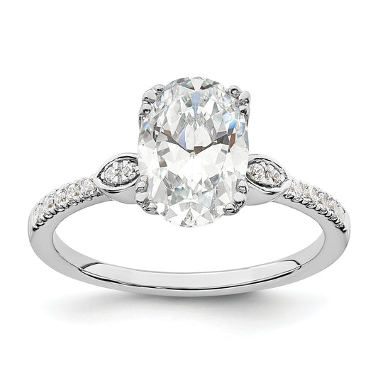 2.00ct. CZ Solid Real 14k White Polish 2ct Oval Engagement Dia Ring