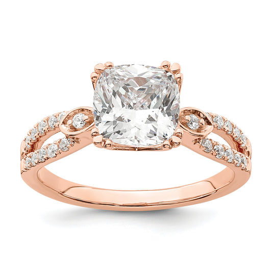 2.00ct. CZ Solid Real 14k Rose Polish 2ct Cushion Engagement Dia Ring