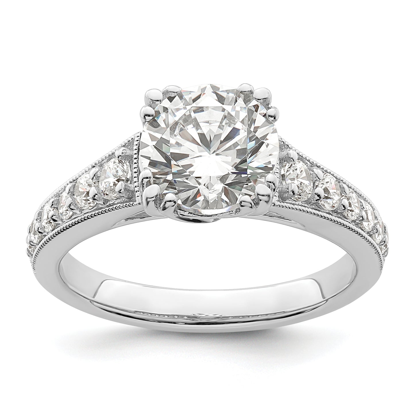 2.00ct. CZ Solid Real 14k White Polish 2ct Round Engagement Dia Ring