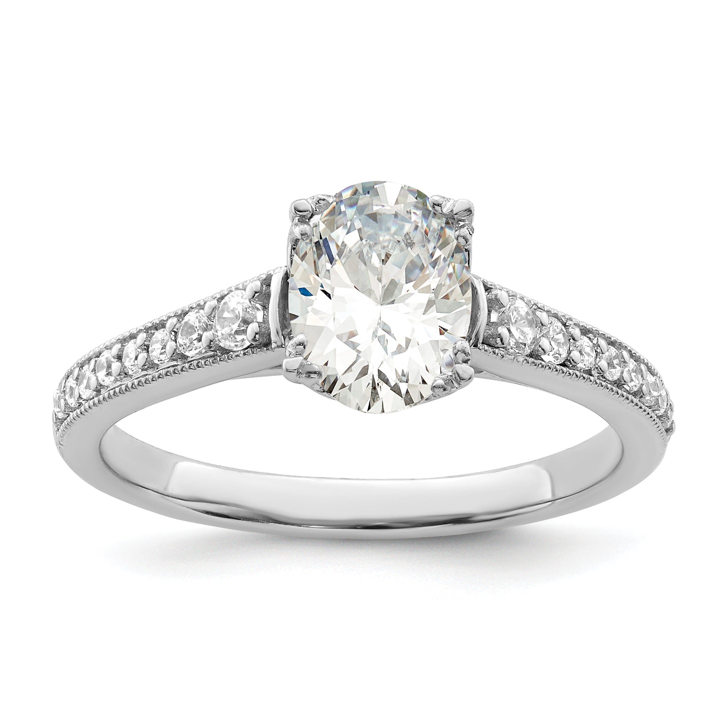 1.00ct. CZ Solid Real 14k White Polish 1ct Oval Engagement Dia Ring