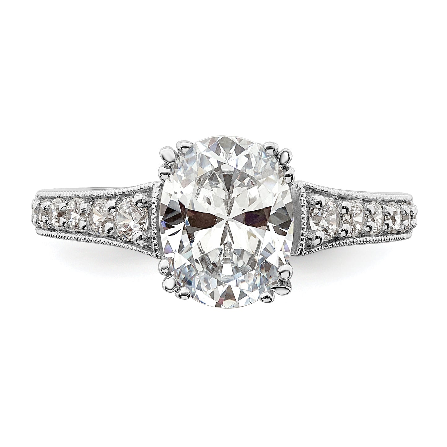 1.50ct. CZ Solid Real 14k White Polish 1 1/2ct Oval Engagement Dia Ring