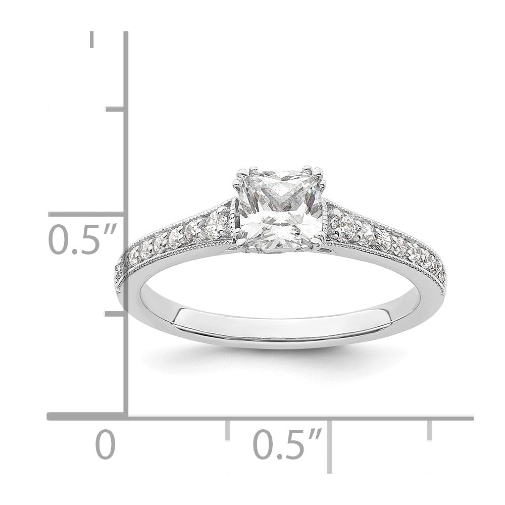 0.50ct. CZ Solid Real 14k White Polish 1/2ct Cushion Engagement Dia Ring