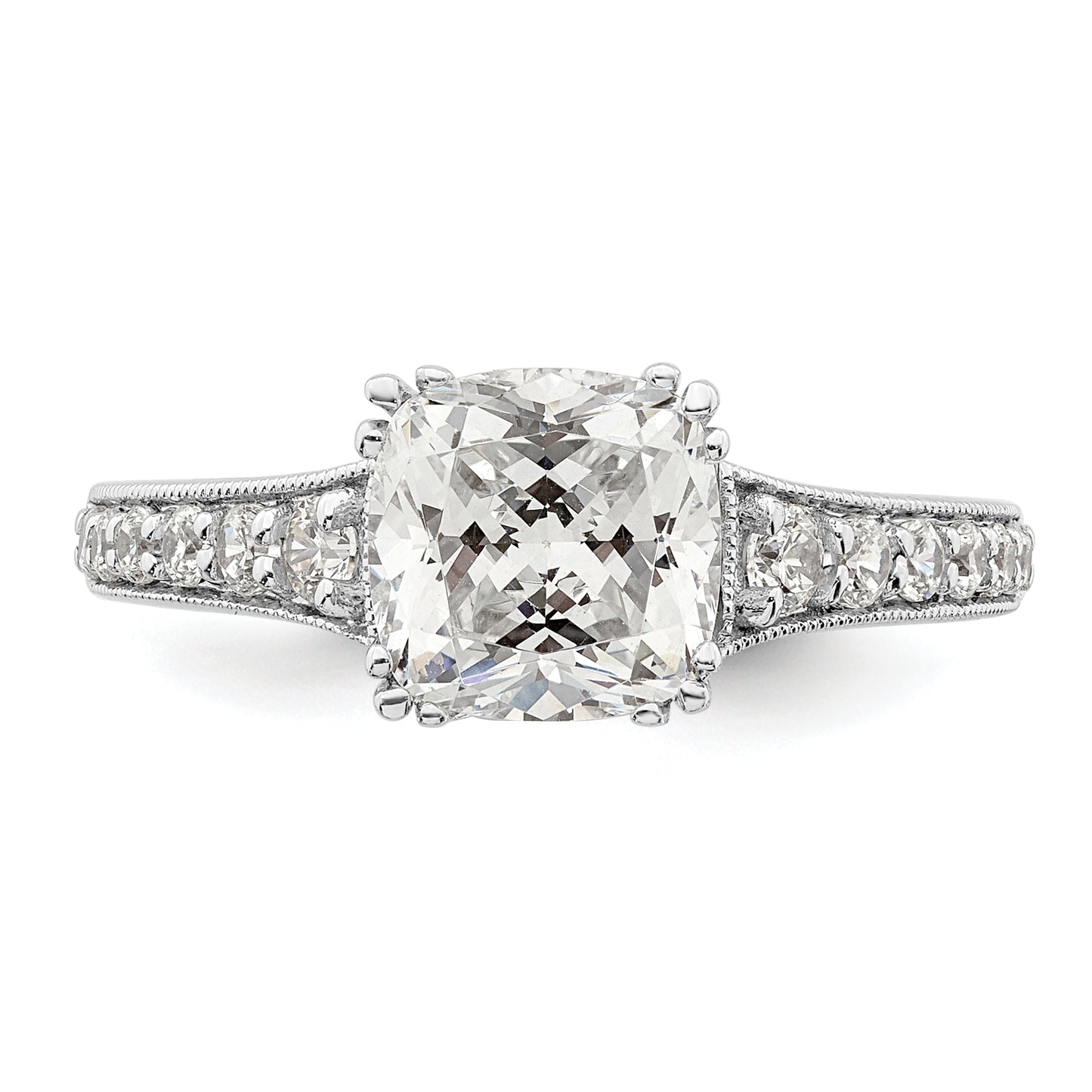 2.00ct. CZ Solid Real 14k White Polish 2ct Cushion Engagement Dia Ring