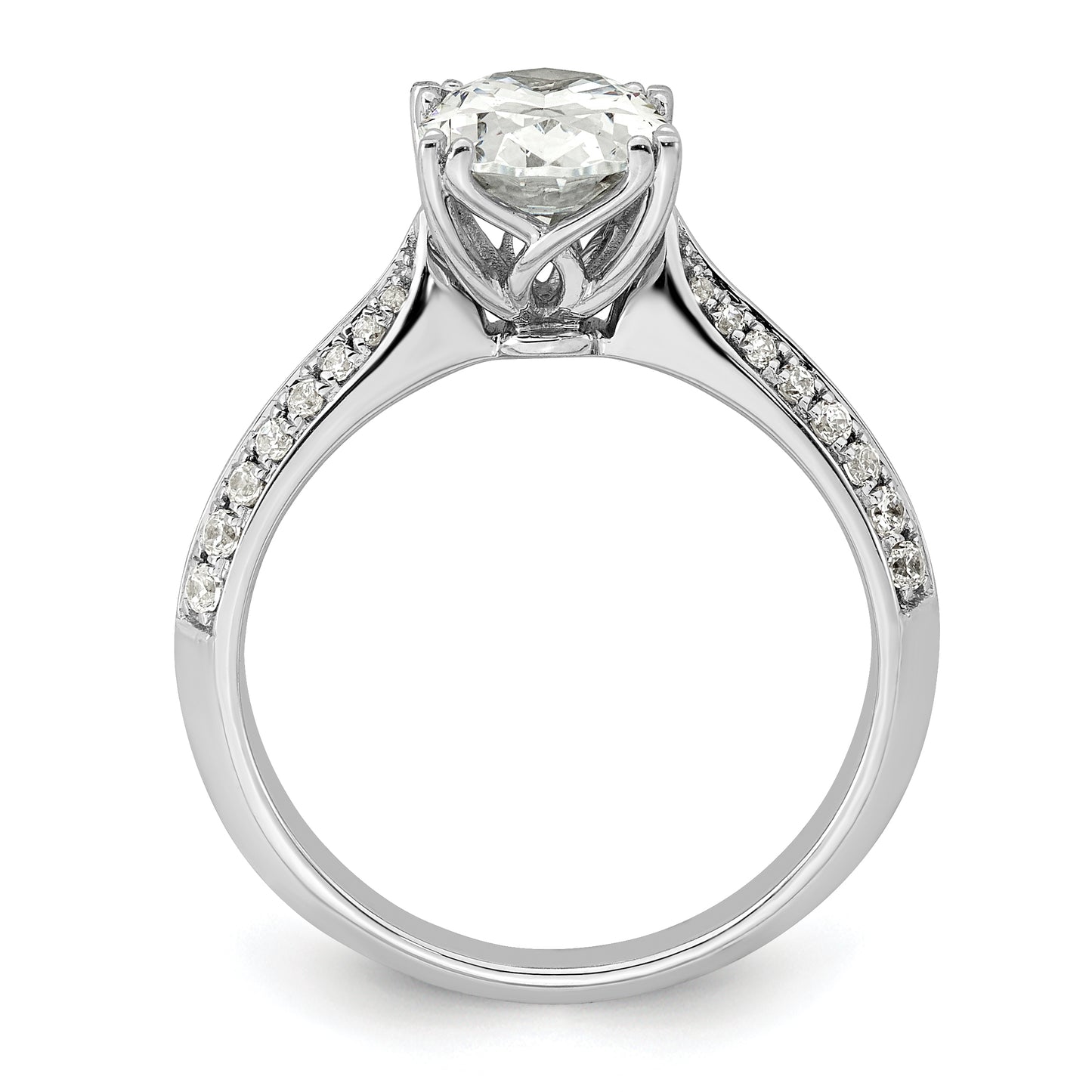 1.50ct. CZ Solid Real 14k White Polish 1 1/2ct Oval Engagement Dia Ring