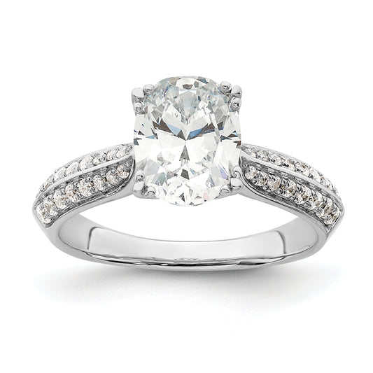 1.50ct. CZ Solid Real 14k White Polish 1 1/2ct Oval Engagement Dia Ring