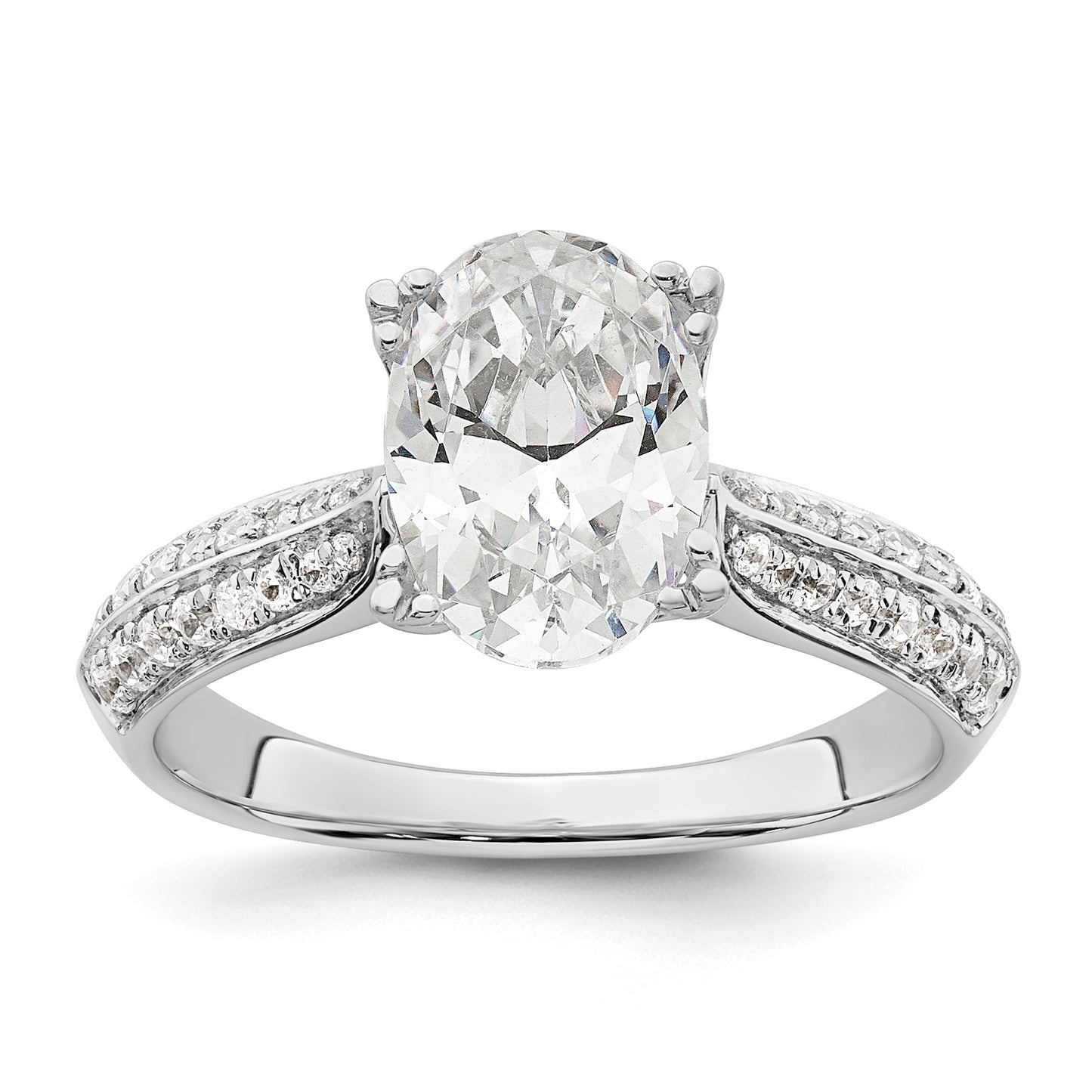 2.00ct. CZ Solid Real 14k White Polish 2ct Oval Engagement Dia Ring