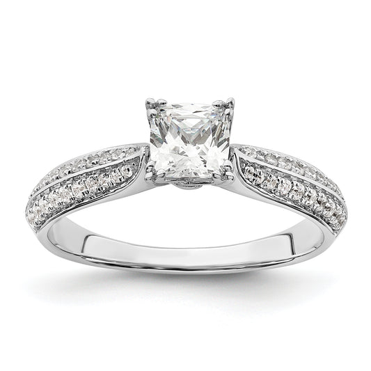 0.50ct. CZ Solid Real 14k White Polish 1/2ct Cushion Engagement Dia Ring