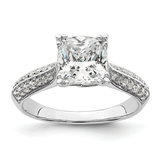 2.00ct. CZ Solid Real 14k White Polish 2ct Cushion Engagement Dia Ring