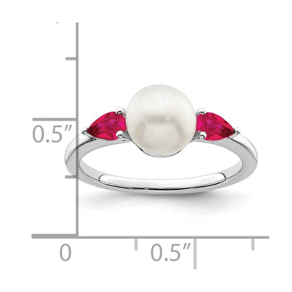 14k White Gold FWC Pearl and Ruby Ring