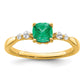 14k Gold Polished Emerald and Real Diamond Ring