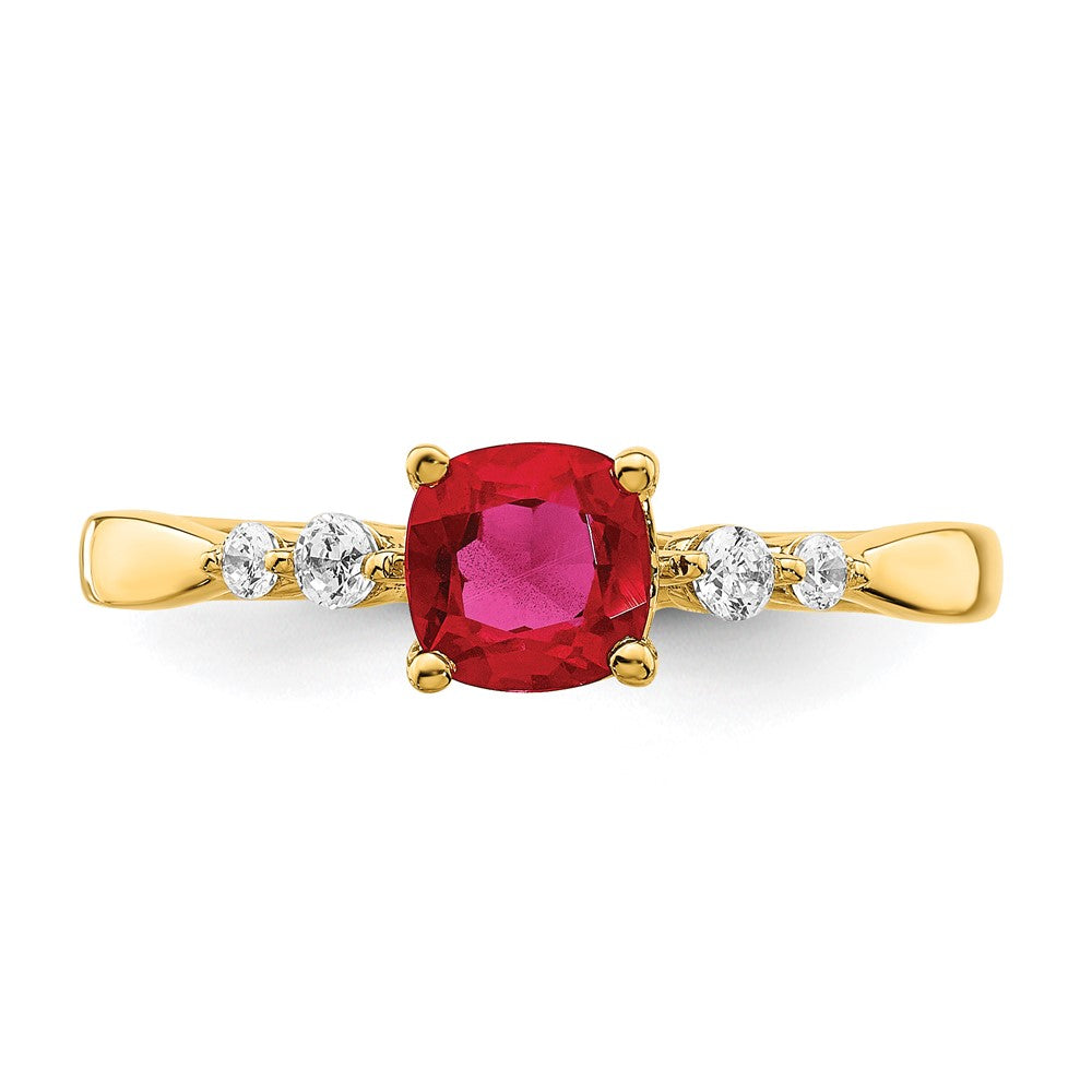 14k Gold Polished Ruby and Real Diamond Ring